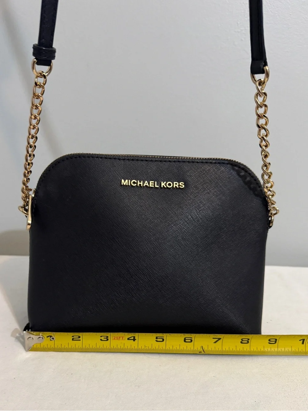 Michael Kors Black Saffiano Leather Dome Crossbody with Gold Hardware